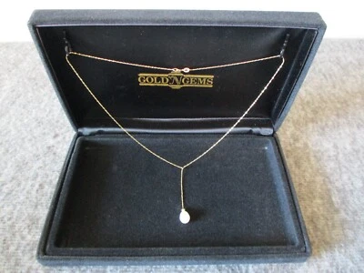 14K YELLOW GOLD DIAMOND CUT LARIAT NECKLACE 17.5" w/ PEARL PENDANT - ITALY-1.62g - Image 1 of 4