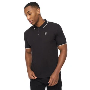 Crosshatch Utilate Mens Short Sleeved Cotton Polo Shirt Smart Casual Black - Picture 1 of 5