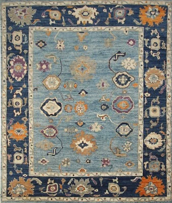 8x10 Muted Blue Turkish Oushak Hand Knotted Wool Transitional Oriental Area Rug - Image 1 of 4