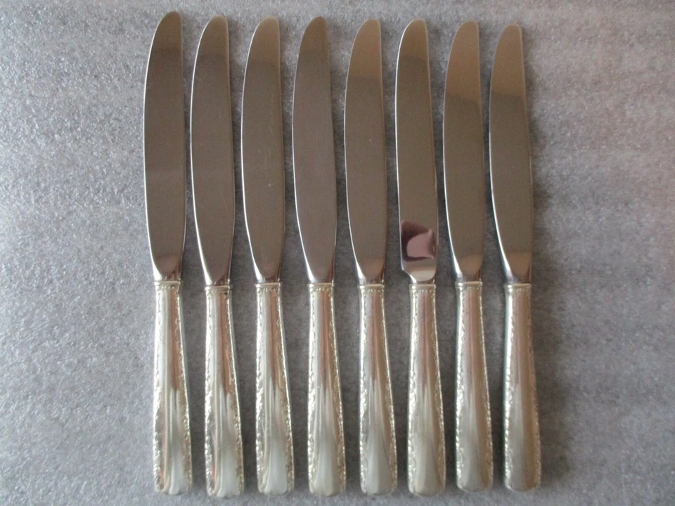 JUEGO DE CUCHILLOS HUECOS CON MANGO DE PLATA ESTERLINA GORHAM CAMELIA 8-7/8" (8) -549g SIN MONO Foto 1 de 4