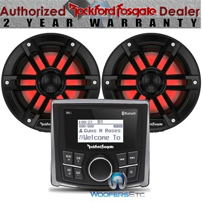 pkg ROCKFORD FOSGATE PMX1 MARINE MEDIA RECEIVER BLUETOOTH + M1-65B 6.5" SPEAKERS