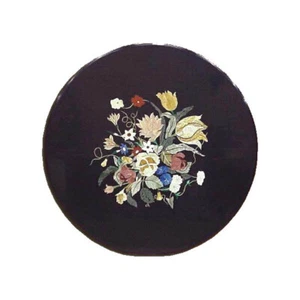 Mesa de comedor de mármol negro 4'x4' piedra de tigre con incrustaciones arte emporio - Imagen 1 de 4