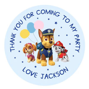 48 Personalised Paw Patrol Party Bag Stickers  - KIDS PARTY - THANK YOU STICKERS