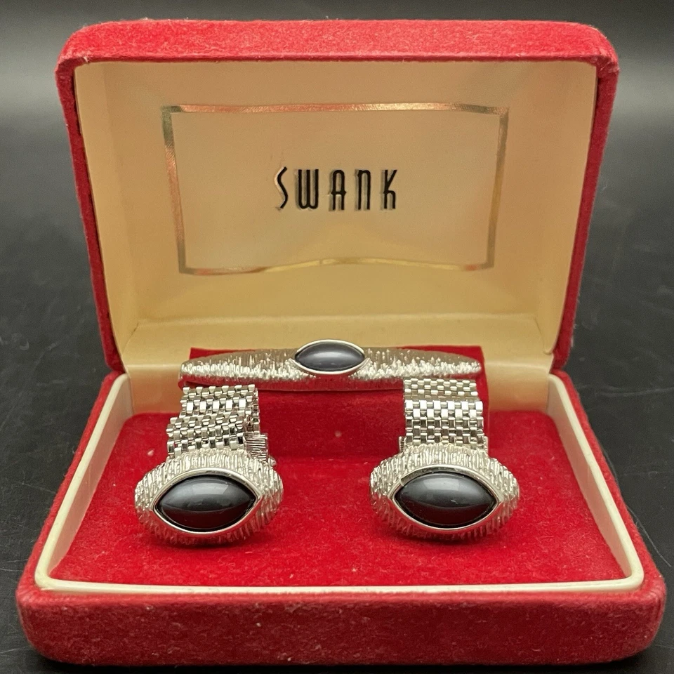 Gemelos Swank Gray Moonglow Hematite Link envolvente tono plata c1960s EE. UU. Foto 1 de 4