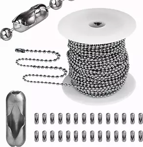 55Ft Ball Bead Chain Stainless Steel - Bulk Necklace Chain with 100 Matching - Picture 1 of 11