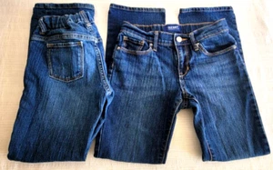 Lot of 2 Old Navy Jeans Girls 8 Extra Boot Cut Semi Evase School Adjust Waist - Picture 1 of 7