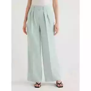 Scoop High Waist Pleated Wide Leg Crepe Pants Women's Pullon Teal Size 6 - Picture 1 of 5