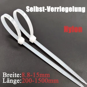 Weiß Kabelbinder Set Selbstsichernd Nylon Plastik Breite:2,5-15mmLänge:60-1500mm - Picture 1 of 8
