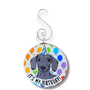 Mini adorno globo de cumpleaños para perro Dachshund negro hecho a mano regalo de celebración - Imagen 1 de 5