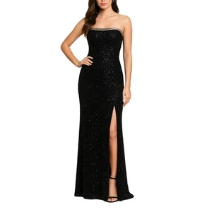 Panoply Atlanta schwarz trägerlos Perlen Pailletten Maxikleid Kleid Gr 10 - Bild 1 von 9