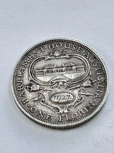 MONETA 1 FIORINO AUSTRALIA GIORGIO V 1927 ARG. g.11 OLD SILVER COIN - Foto 1 di 2