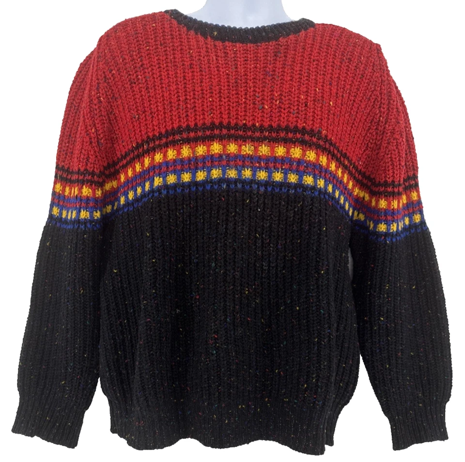 Suéter Kenneth Roberts Hombres XL Lana Donegal Tejido Moteado Rojo Negro De Colección HK Foto 1 de 4