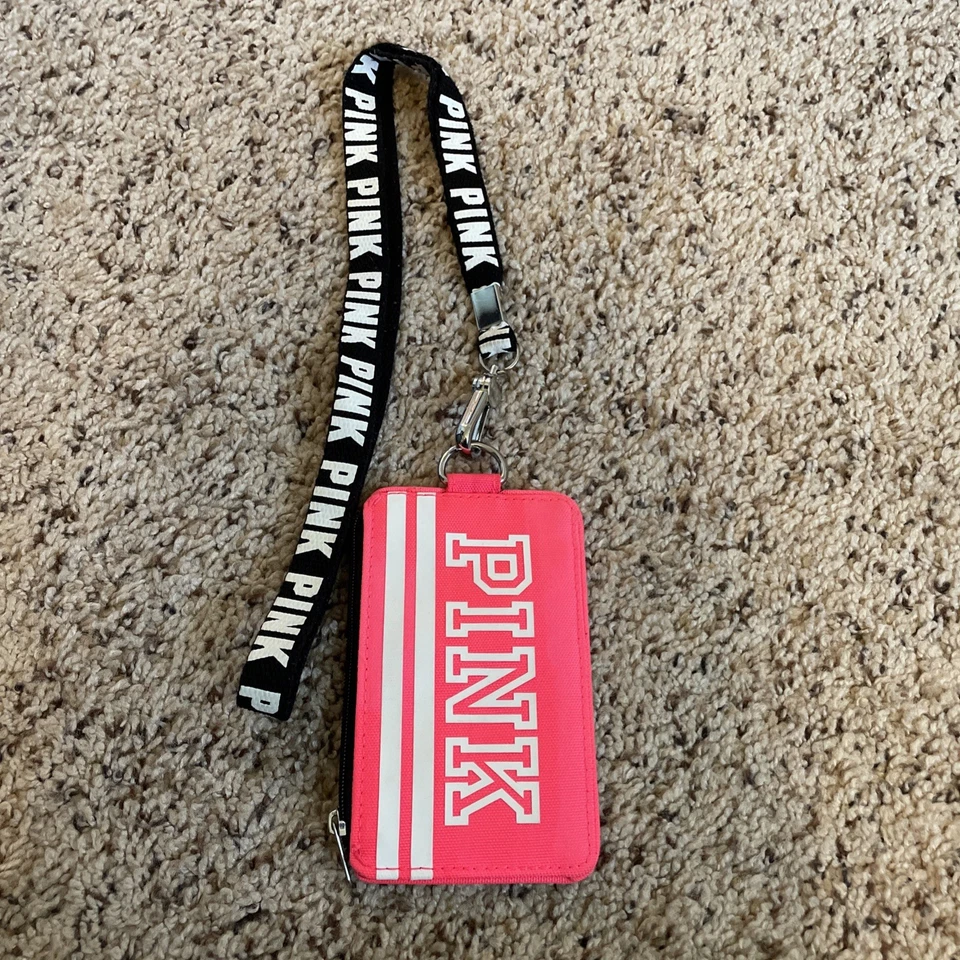 Victoria’s Secret VS Pink GRAPHIC HOT PINK MARL Lanyard LIMITED ED ID Holder NWT - Image 1 of 4