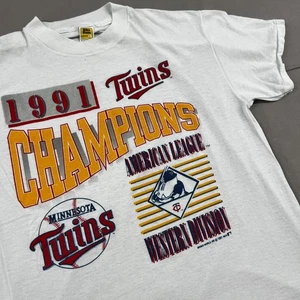 Vintage 1991 Twins Champions White T-Shirt Sz S/M - Picture 1 of 11