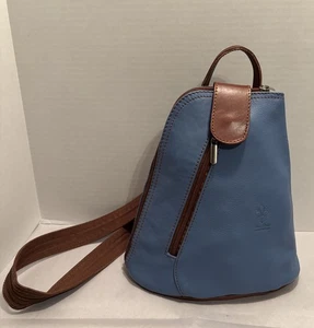 Bolso Bandolera Vera Pelle Cuero Genuino Italia Convertible Cartera Azul Cerúleo - Imagen 1 de 17