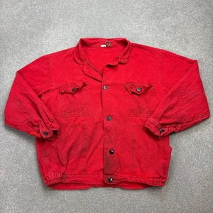 VTG French Jacket Adult Medium Red Work Wear Repaired Chore Utility Military Men - Picture 1 of 10