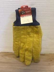 Vintage 60s Boss Gloves All Cotton Big Ape Style No 3874 NOS Yellow Blue Cuff - Picture 1 of 5
