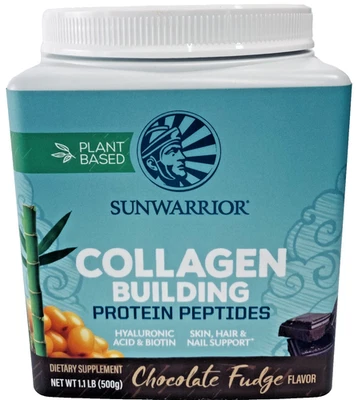 Sunwarrior Collagen Building Protein Peptides Powder Chocolate Fudge 1.1 lb. Tub - Image 1 of 4