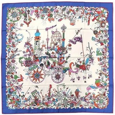 HERMES Scarf Carre 90 LA FOLLE PARADE Multicolor Silk Women's Made in France - Image 1 of 4