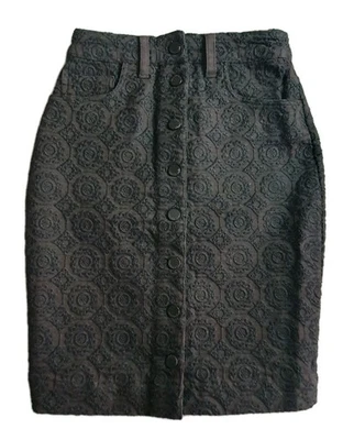 Falda Brocado Estilo Denim All Saints UK6 Negra Bonita Frontal Botones Bolsillos Foto 1 de 4