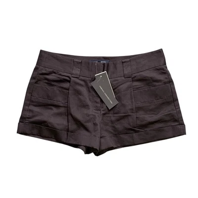 French Connection 短裤女式 8 黑色中腰口袋铐亚麻混纺缎 — 第 1/4 张图片