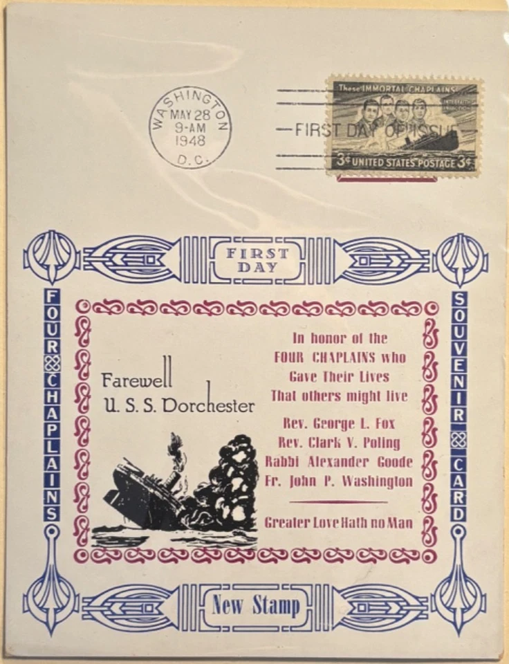 #956 Four Chaplains FDC on card, 6.5"x5" - Image 1 of 1