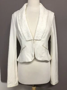 Free People Off White Cotton Jacket Lace Collar 2 Faux Pockets Size M - Picture 1 of 12
