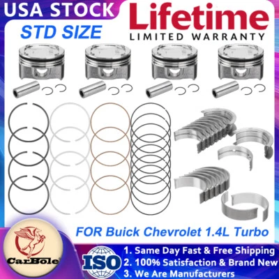 Juego de pistón y anillo de cojinete de varilla principal STD para Chevrolet Cruze Sonic 1.4T L4 2011-15 Foto 1 de 4