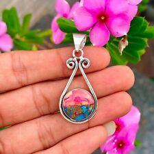Pink Copper Turquoise  Pendant 925 Sterling Silver Gift Handmade Jewelry