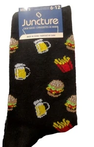 Novelty Gift / Mens Socks Black 6-12 / Burger Beer Fries / Gift NWT / Hamburger - Picture 1 of 2