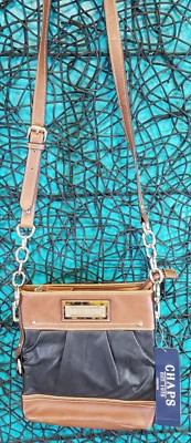 Bolso Bandolera Ajustable CHAPS Negro y Marrón Cuero Sintético NUEVO CON ETIQUETAS #50278CP Foto 1 de 4
