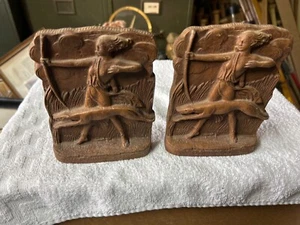 Art Nouveau Beautiful Maiden with Bow And Greyhound Bookends - Picture 1 of 7