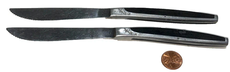 ¡Juego de 2! Cuchillos para carne de acero inoxidable vintage Mar-Crest EBONY ELEGANCE Foto 1 de 4