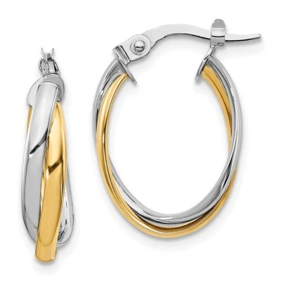 20mm 10k Yellow & White Gold Polished Hoop Earrings 10LE493 - Image 1 of 4