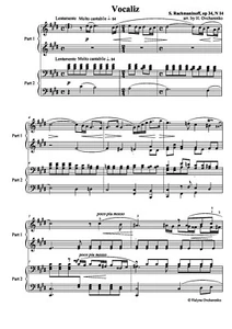 Rachmaninov Vocalize arrangement for piano duet music sheets PDF advanced level - Picture 1 of 1