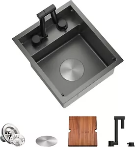 TORVA RV Kitchen Sink 13 x 15 x 7 Inch Undermount Bar Sink 16 Gauge Dark Grey - Picture 1 of 7