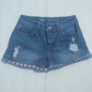 Mossimo Denim High Rise Short Shorts American Flag Distressed Size 4 - Imagen 1 de 8