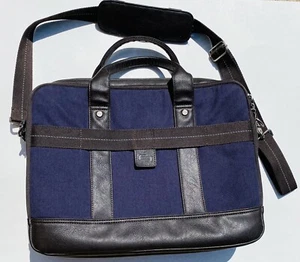 PRE-OWNED SOLO NEW YORK LAPTOP CASE/BAG BLUE/BROWN LEATHER ZIPPER/COMPARTMENTS - Picture 1 of 3