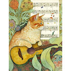 Orange Tubby Cat with Guitar and Flowers Huge Wall Art Print Picture 18X24 In