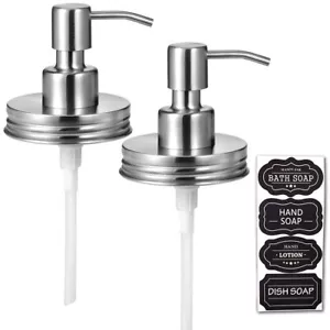 2 Pack Stainless Steel Mason Jar Liquid Soap Dispenser Lid for Kitchen Bathroom - Picture 1 of 7