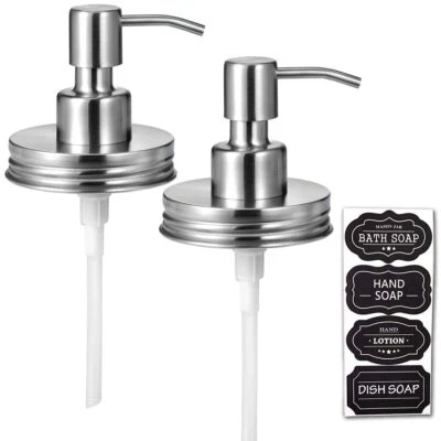 2 Pack Stainless Steel Mason Jar Liquid Soap Dispenser Lid for Kitchen Bathroom - Image 1 of 4