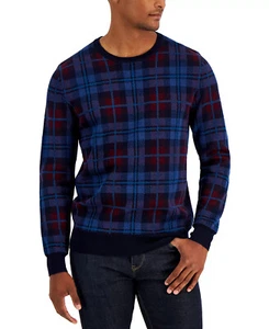Mens Sweater Merino Wool Blend Blue Plaid Blue XL CLUB ROOM $75 NWT - Picture 1 of 4