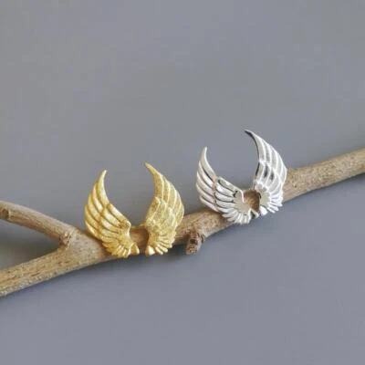 Gold Plated Sterling Silver Angel Feather Wing Ear Cuff Earrings Unique Chic - Image 1 of 4