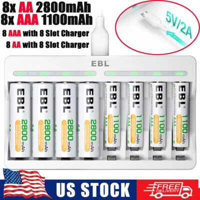 Lot  (AAA 1100mAh) (AA 2800mAh) Rechargeable Batteries  / 8 Slot Battery Charger - Image 1 of 4