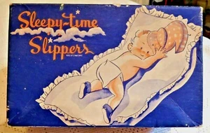 VINTAGE MID-20th CENTURY SLEEPY-TIME SLIPPERS CARDBOARD LITHOGRAPH SHOE BOX  - Picture 1 of 7