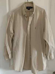 Ralph Lauren Long Sleeve Casual Dress Shirt 17.5 32/33 Beige Check - Picture 1 of 5