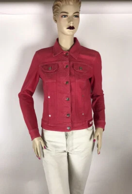 MOSCHINO red denim cropped jacket women’s size small. - Image 1 of 4