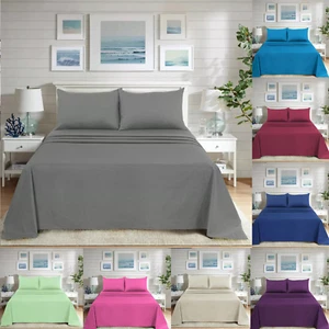 100% Polly Cotton Full Flat Sheet Single Double King Super King Size Bedding Set - Picture 1 of 27
