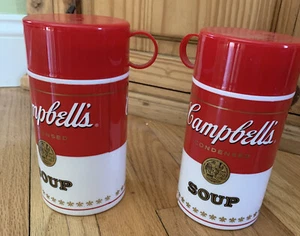 Vintage Campbell's Soup Thermos Set Collectible 1998 11.5 oz Pair Classic Red - Picture 1 of 11