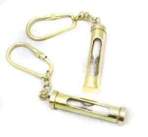 Antique Brass Mini Maritime Sand Timer Key Chain Ring Nautical Pirate Halloween